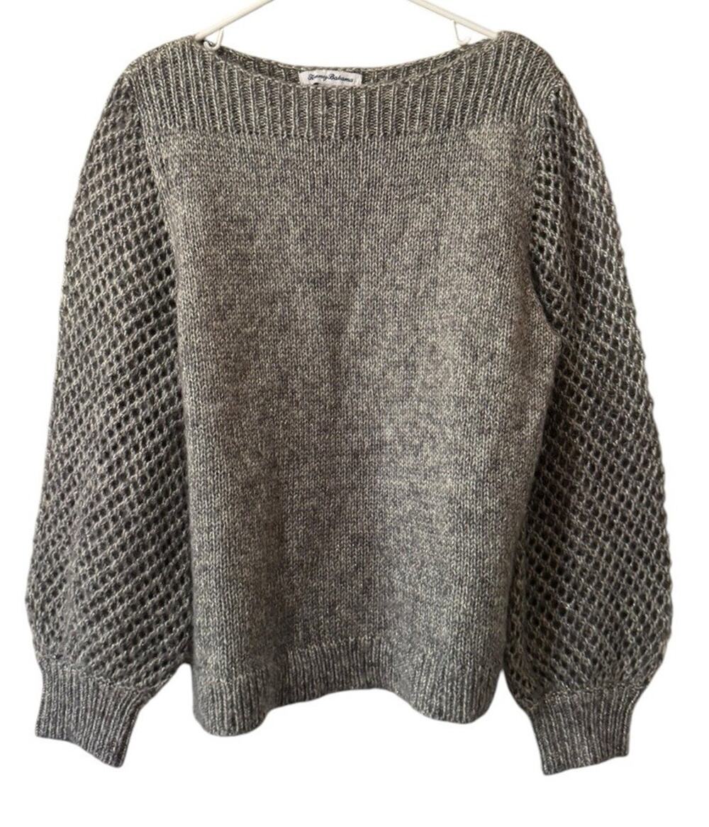 Tommy Bahama Women Size Medium Knit Sweater Metallic Long Sleeve Wool Blend